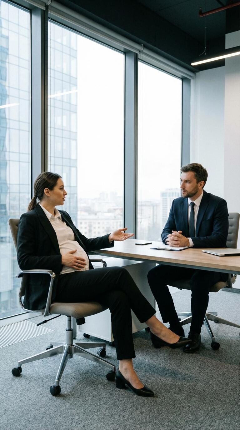 Zwangere dame in in gesprek met werkgever